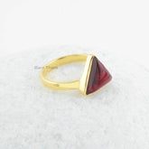 Garnet Quartz Silver Ring - 925 Sterling Silver Ring - Triangle Gemstone Gold Plated Ring - Statement Ring - Gift for Women - Gift for Her